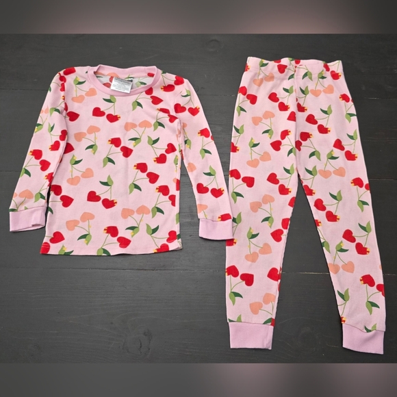 Lily & Dan Other - Lily & Dan Girls XS Valentines Cherry Hearts Long Sleeve Flannel Pajamas EUC
